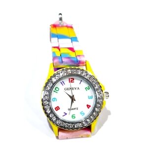 Women's Quartz Watch Rhinestone Rainbow Silicone Jelly Color Watch
